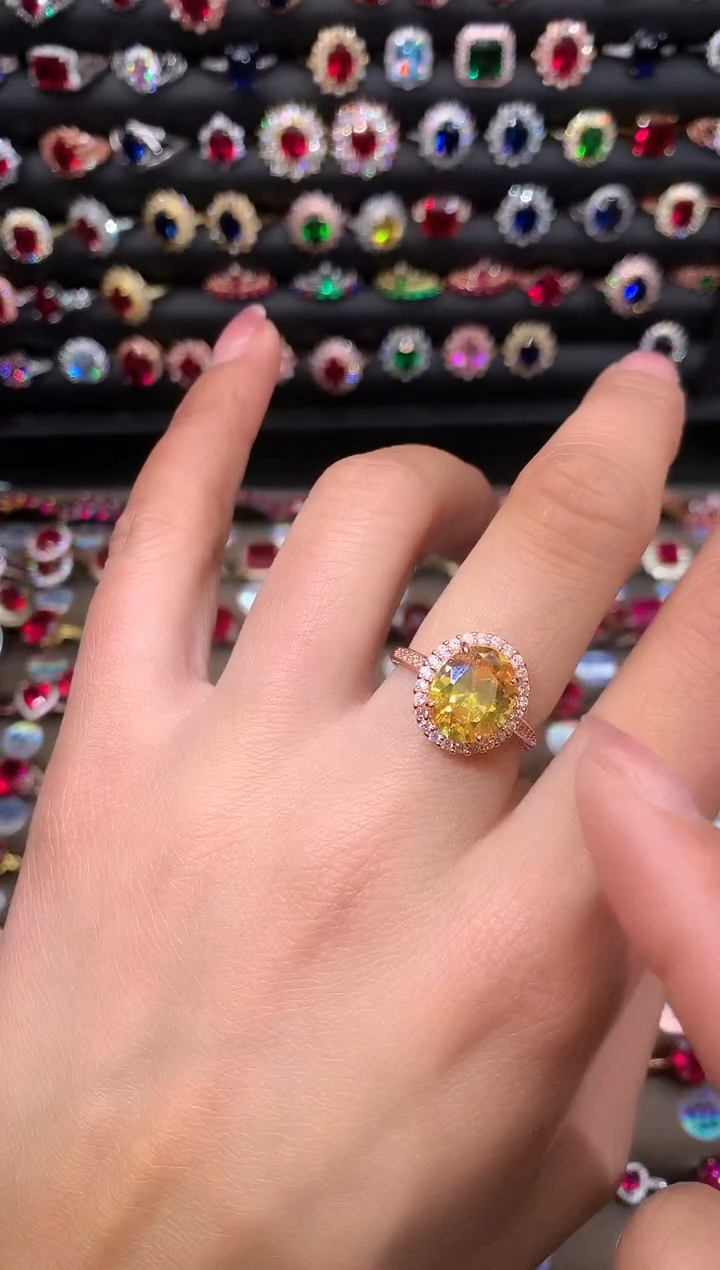 【闪购商品】水晶戒指银S925镶嵌911黄水晶玫瑰金