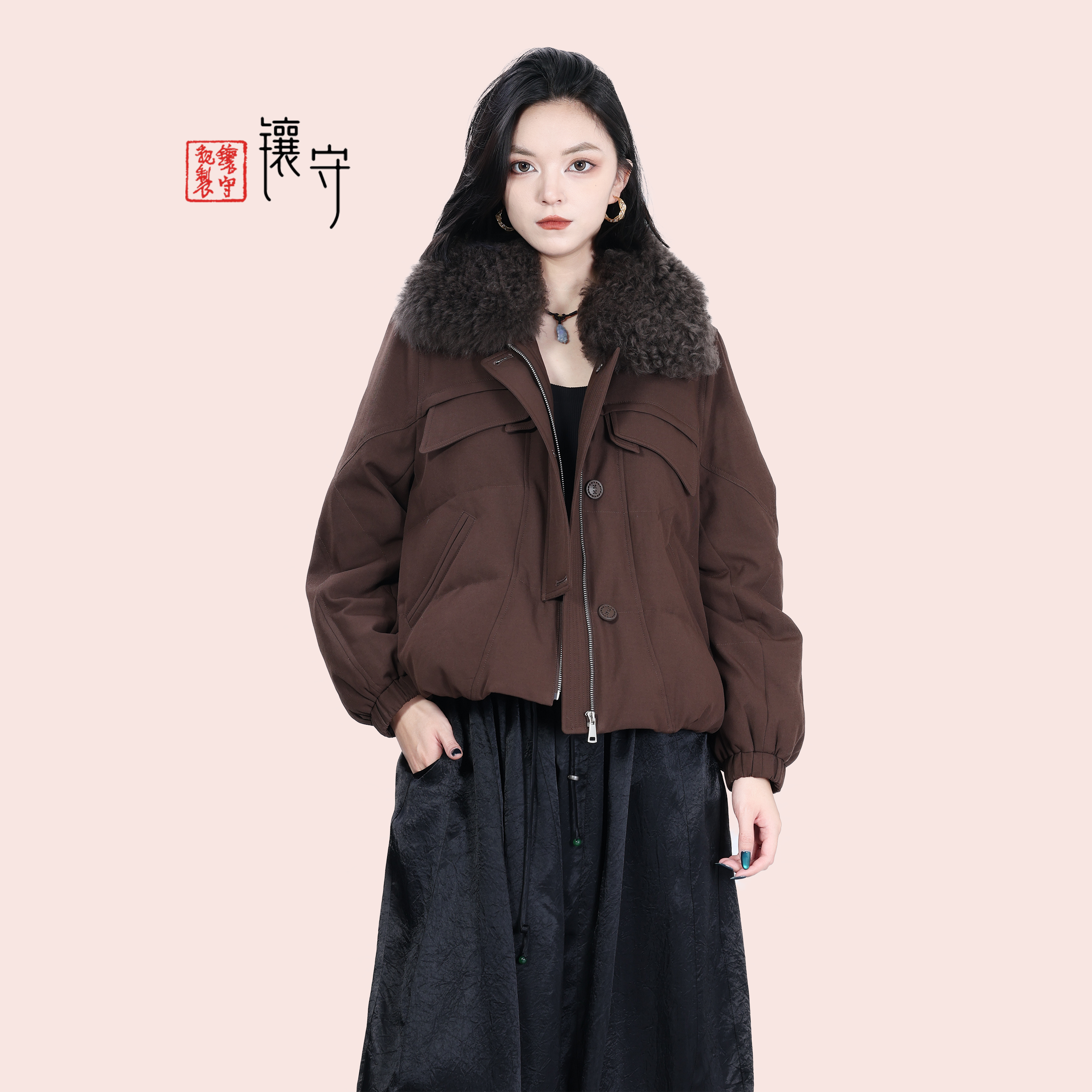 【镶守·暖心】冬季时尚气质设计师宽松短款百搭保暖白鹅绒服2552-1