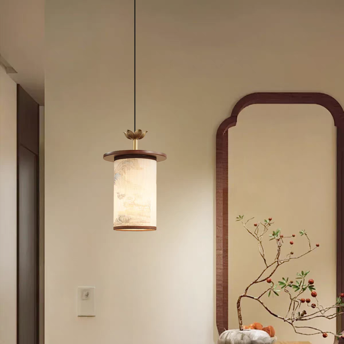 新中式宋氏美学餐厅吧台过道走廊古典实木玄关床头小吊灯