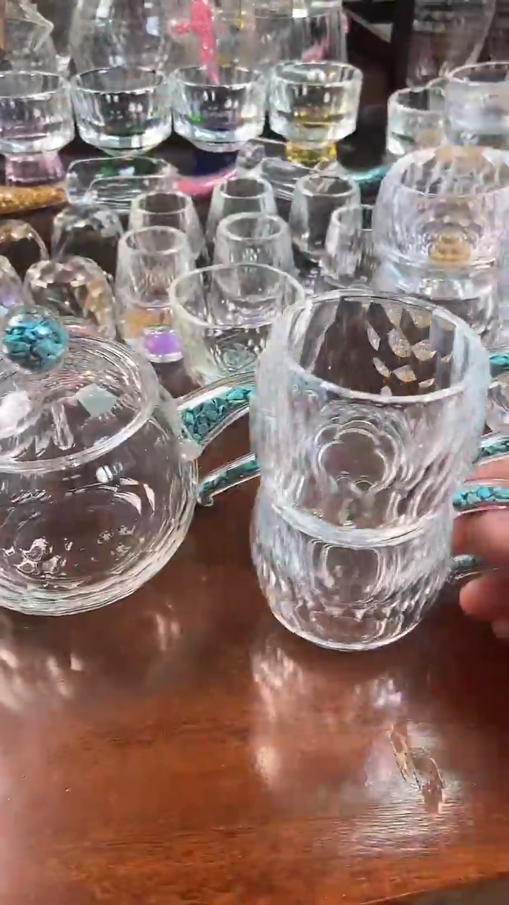 【闪购商品】水晶西施壶绿松石+弯把小茶碗2个绿松石