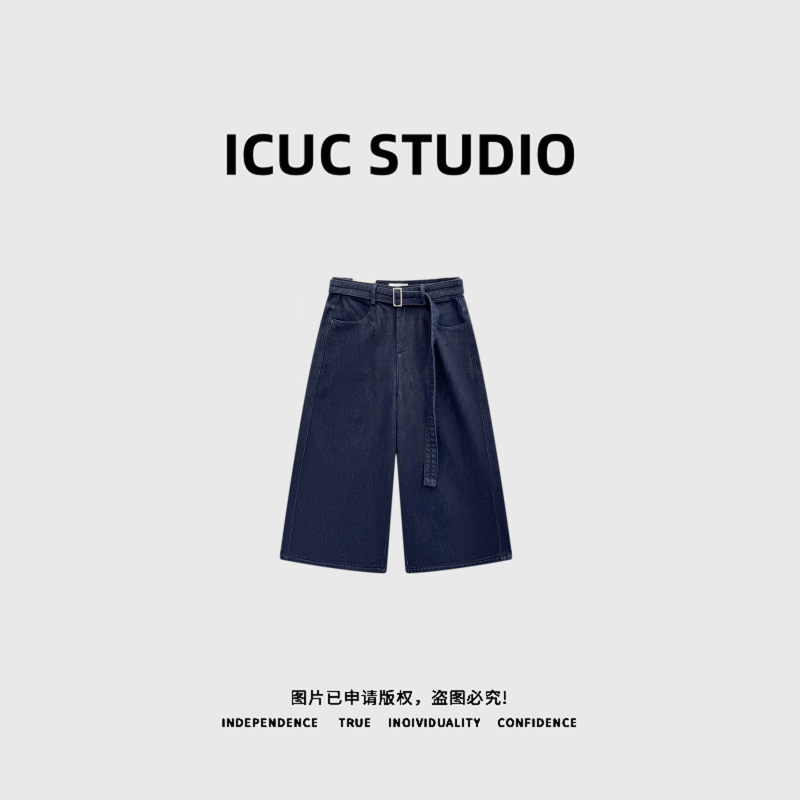 ICUC STUDIO- "摩登律动"复古时髦高腰内里磨毛八分牛仔裤8827