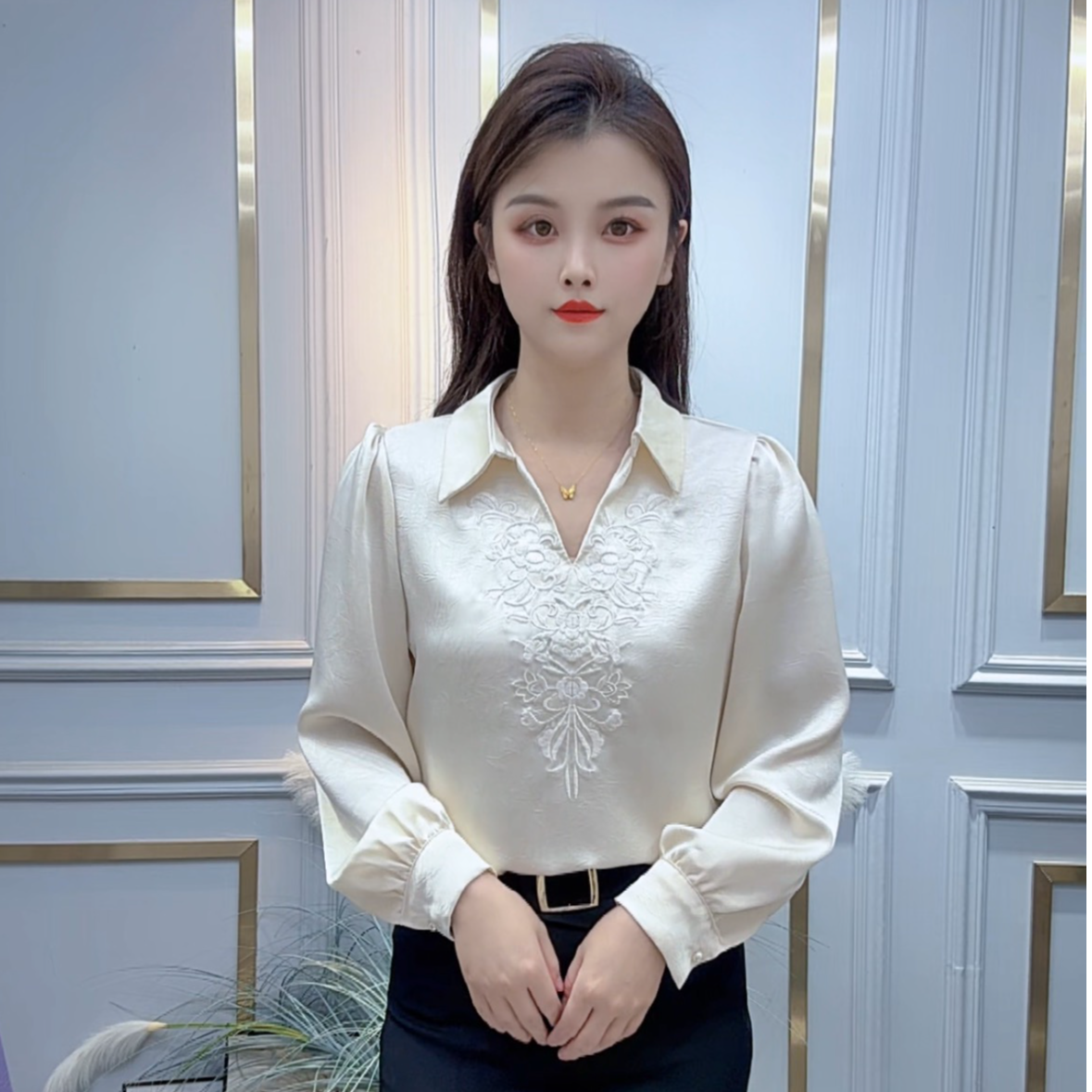 刺绣衬衫女2025秋季新款时尚百搭设计感小众显瘦气质洋气长袖衬衣