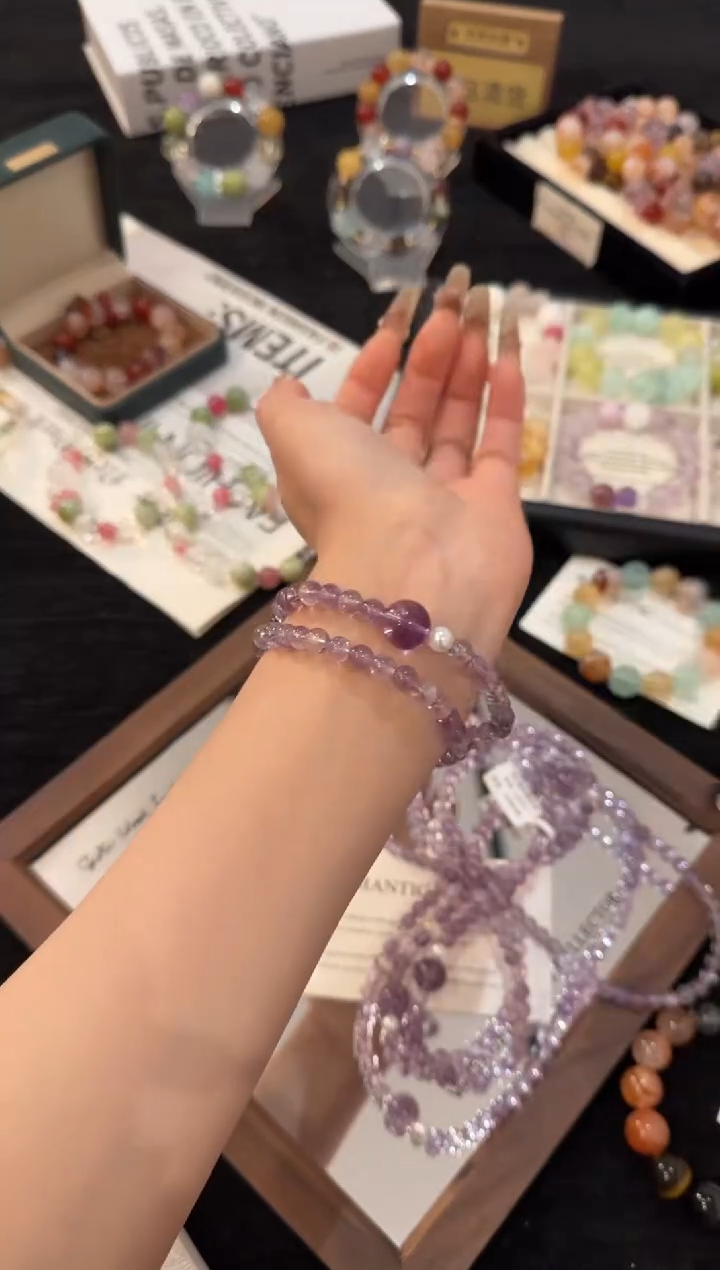 未镶嵌手链水晶紫水晶双圈x3191