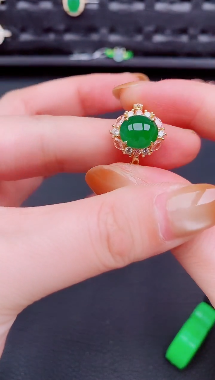 【闪购商品】翡翠戒指银S925镶嵌天然a货翡翠344