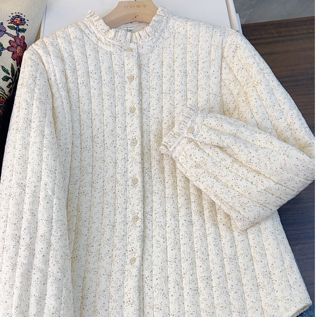 徐-CS1315纯棉气质时尚宽松加厚保暖秋冬立领百搭女士衬衫