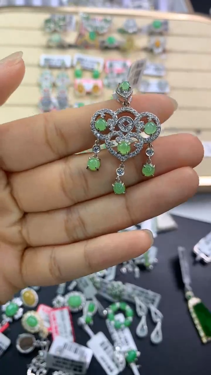 翡翠戒指银S925镶嵌翡翠 蛋面 银S925镶嵌