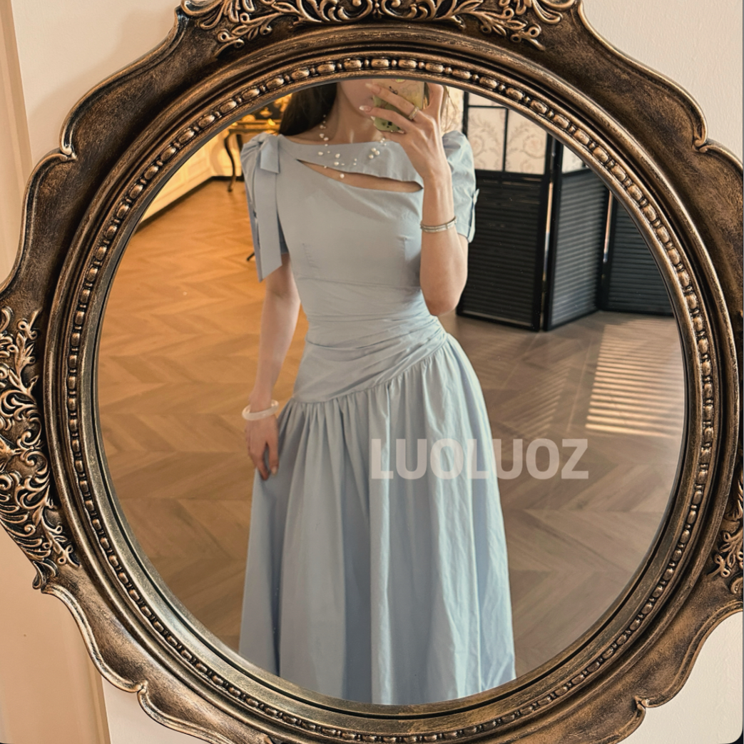 【现货】LUOLUOZ【海风掠过】棉材质不规则斜腰部设计长款连衣裙CC142