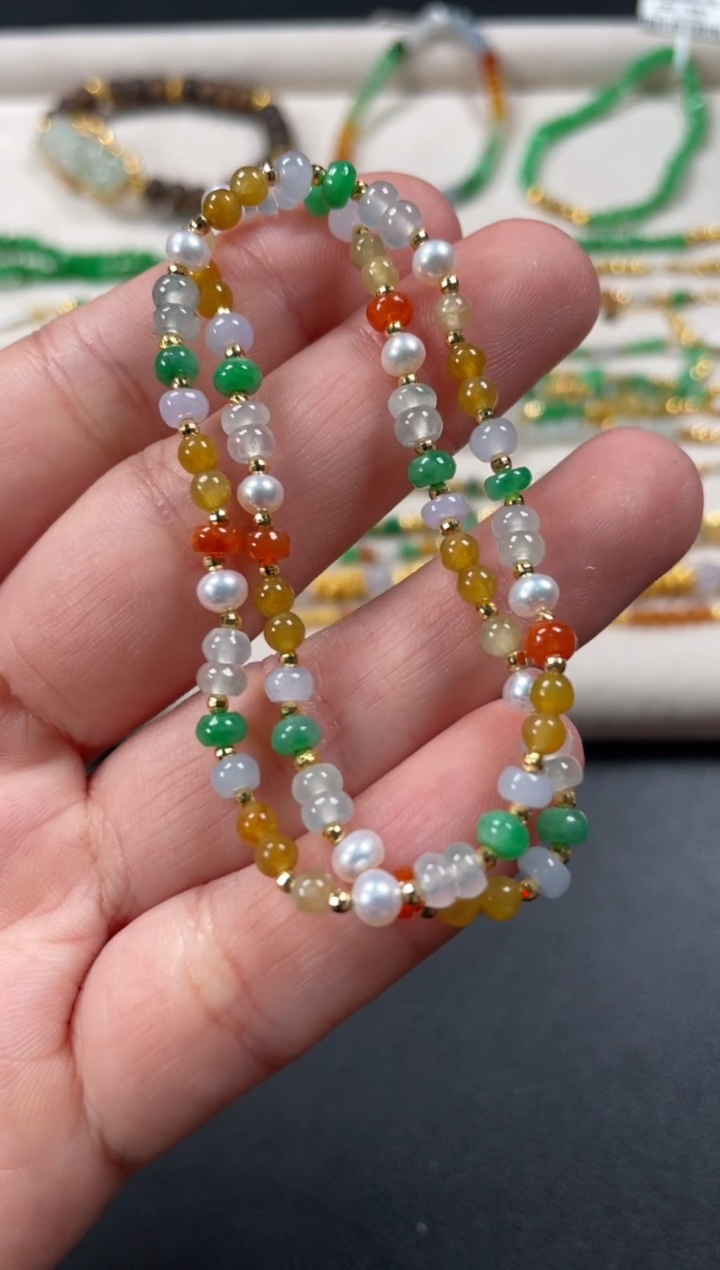 18K金镶嵌手串翡翠多样性  发货一条   P281