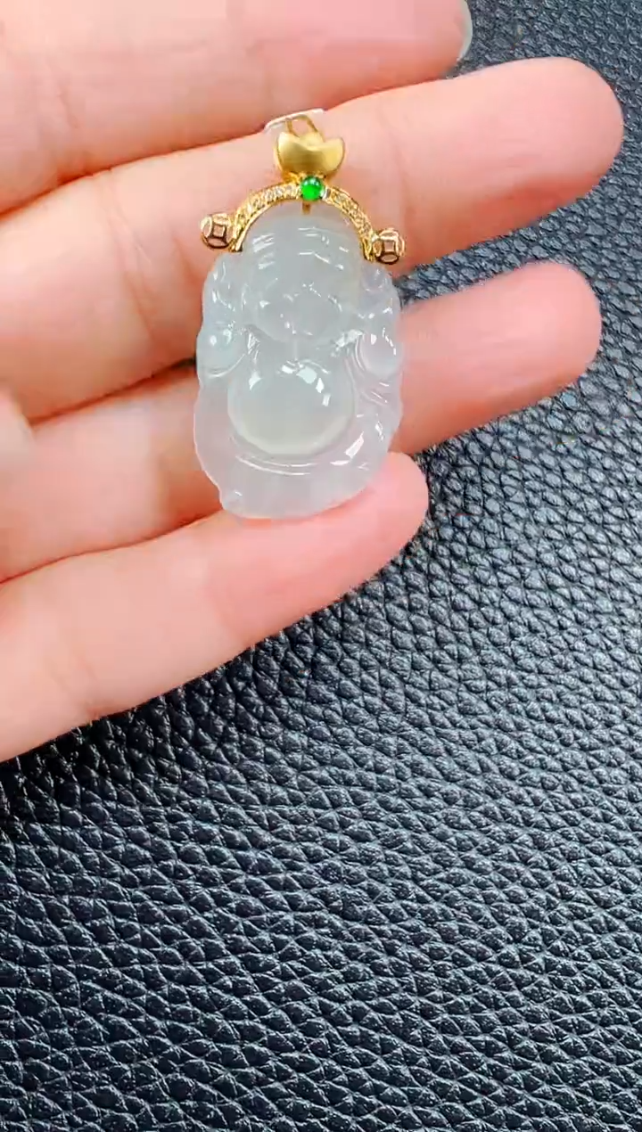 【闪购商品】翡翠吊坠(不含链)18K金镶嵌财神爷吊坠979