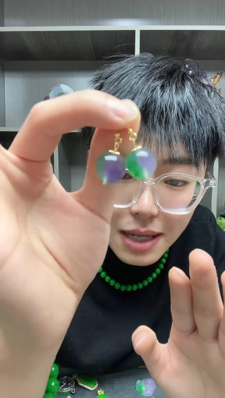 【闪购商品】翡翠耳饰14K金镶嵌耳饰