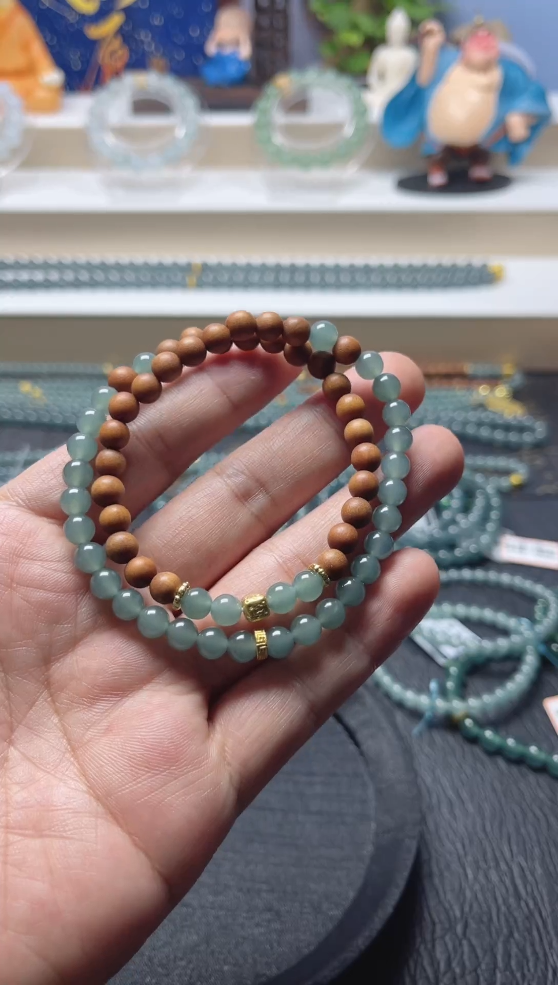 未镶嵌手串翡翠扶**鹅天然危地马拉翡翠A货手串卡5.8左右