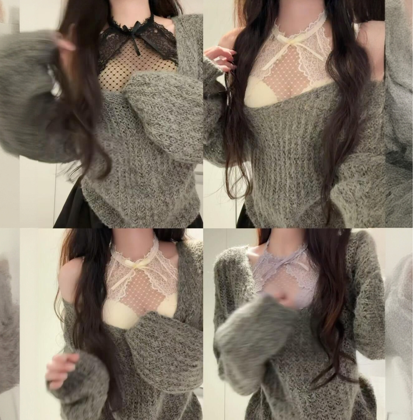 内搭神器-蕾丝挂脖美背秋冬内衣女小胸显大聚拢文胸性感纯欲内搭