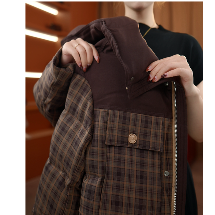 （甄选大朵鸭绒）冬季经典格纹羽绒服气质显瘦保暖冬季外套