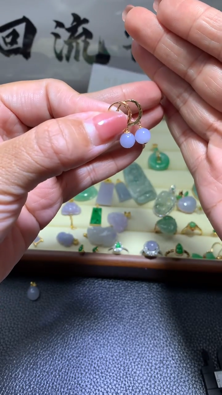 【闪购商品】翡翠耳饰18K金镶嵌 097天然缅甸翡翠A货