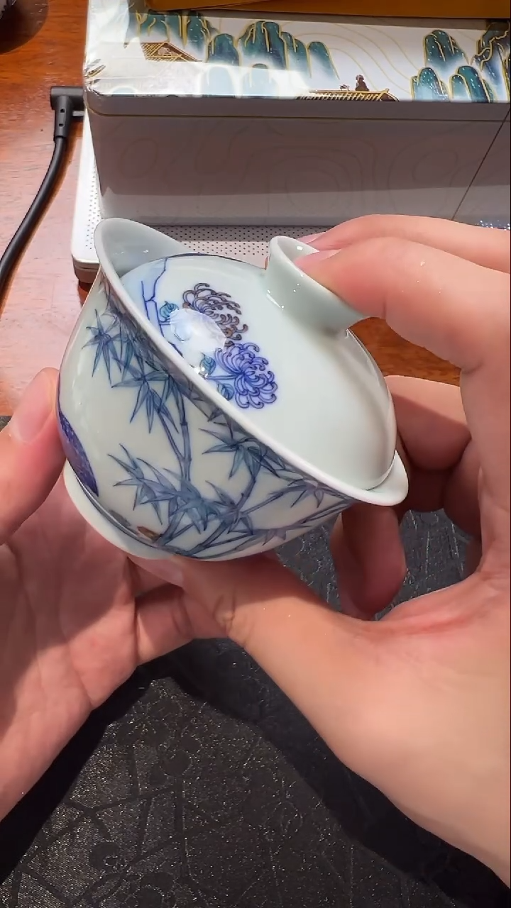 【闪购商品】陶瓷盖子款见山烧斗彩安居乐业盖碗