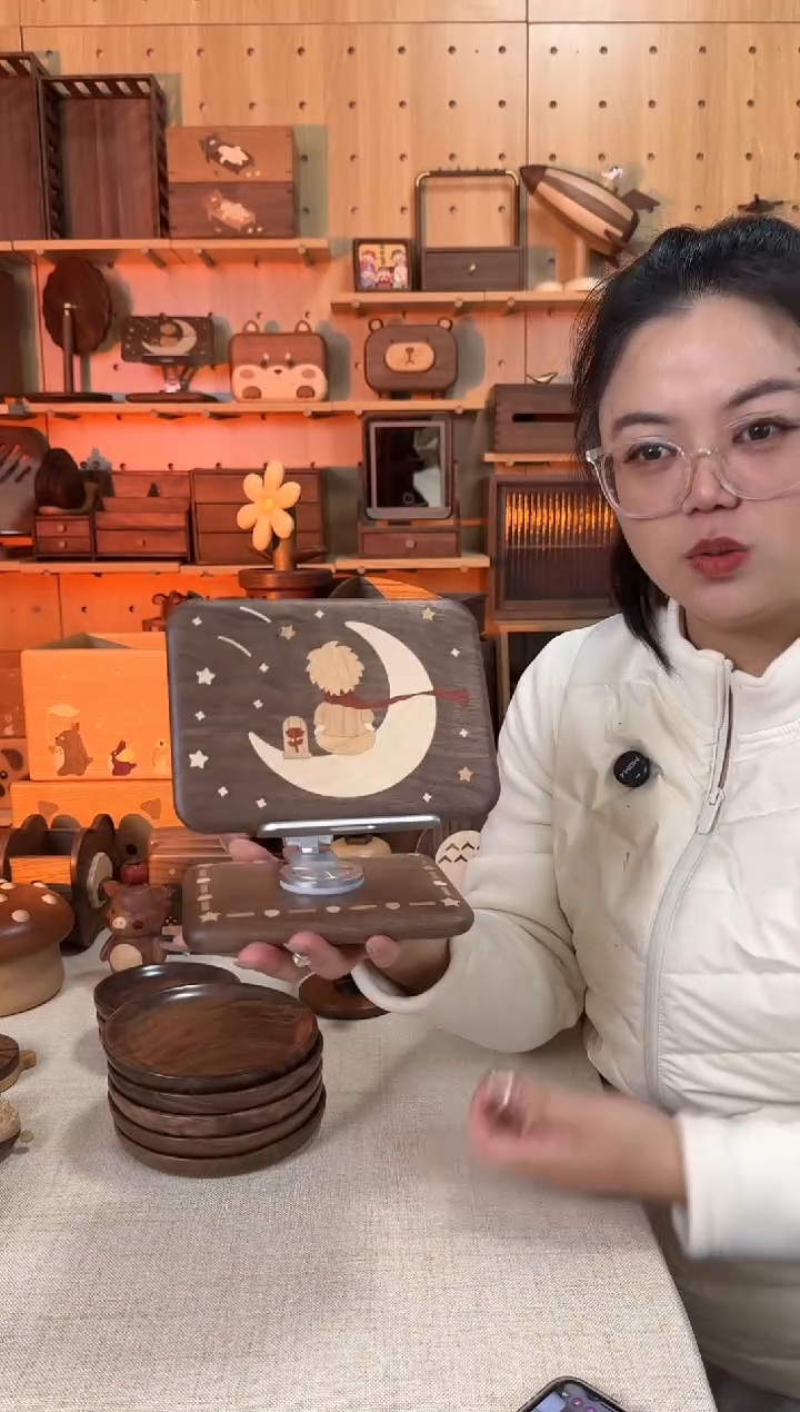 木北美黑胡桃实木镶嵌小王子平板支架