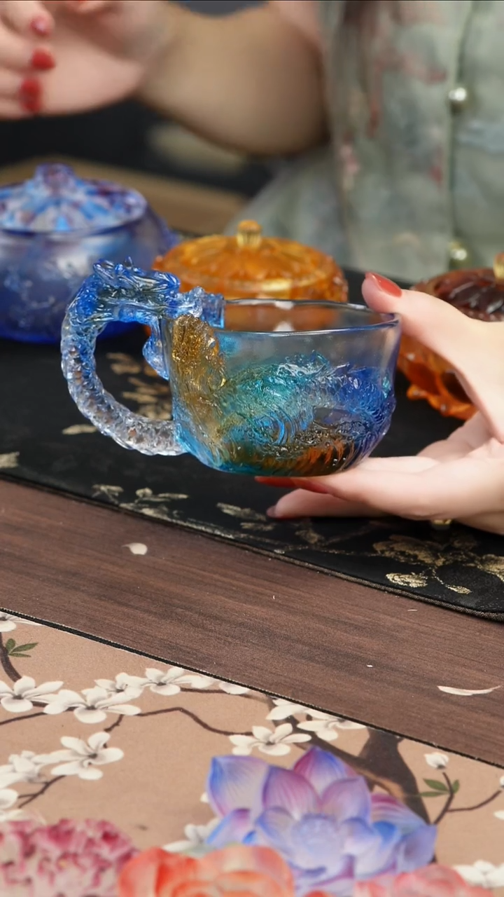 琉璃手工艺品⬆****️蓝色龙杯