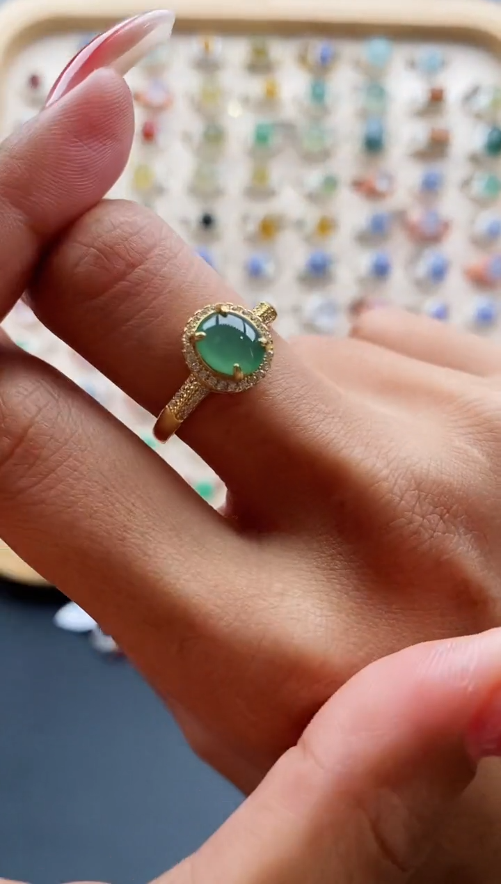 【闪购商品】翡翠戒指银S925镶嵌缅甸天然A货翡翠333 4+6