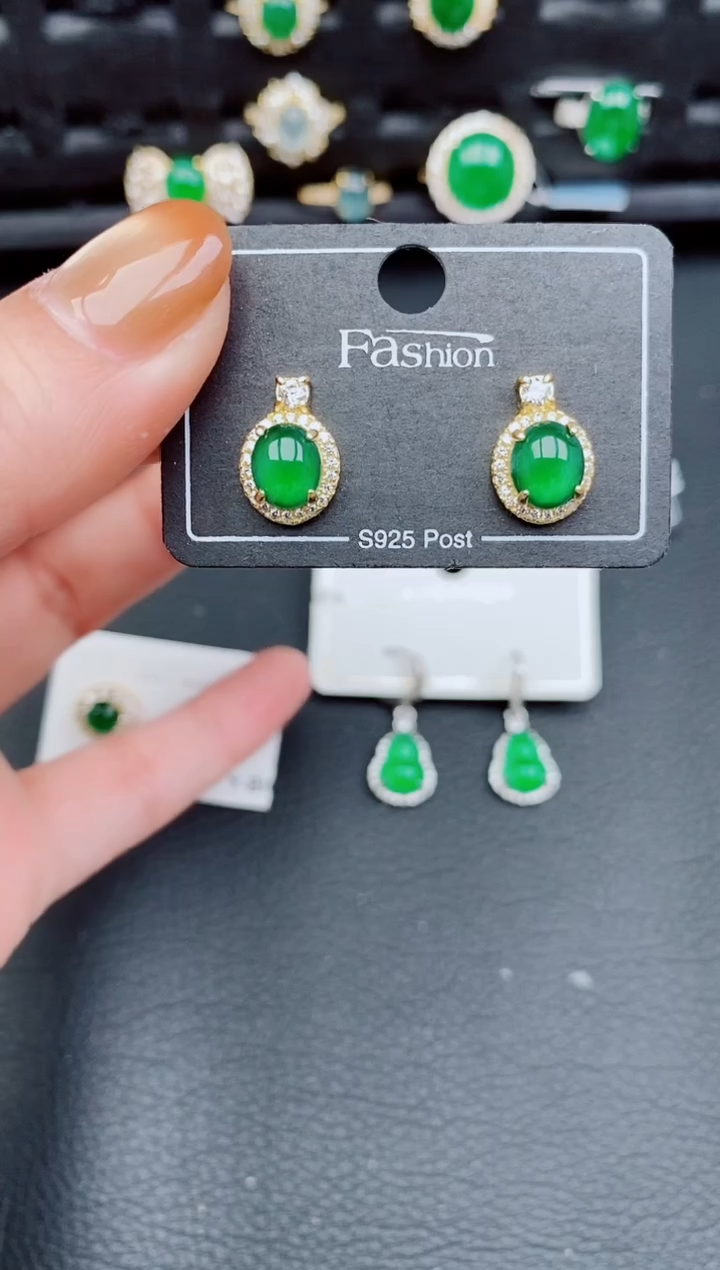 【闪购商品】翡翠耳饰银S925镶嵌天然a货翡翠477