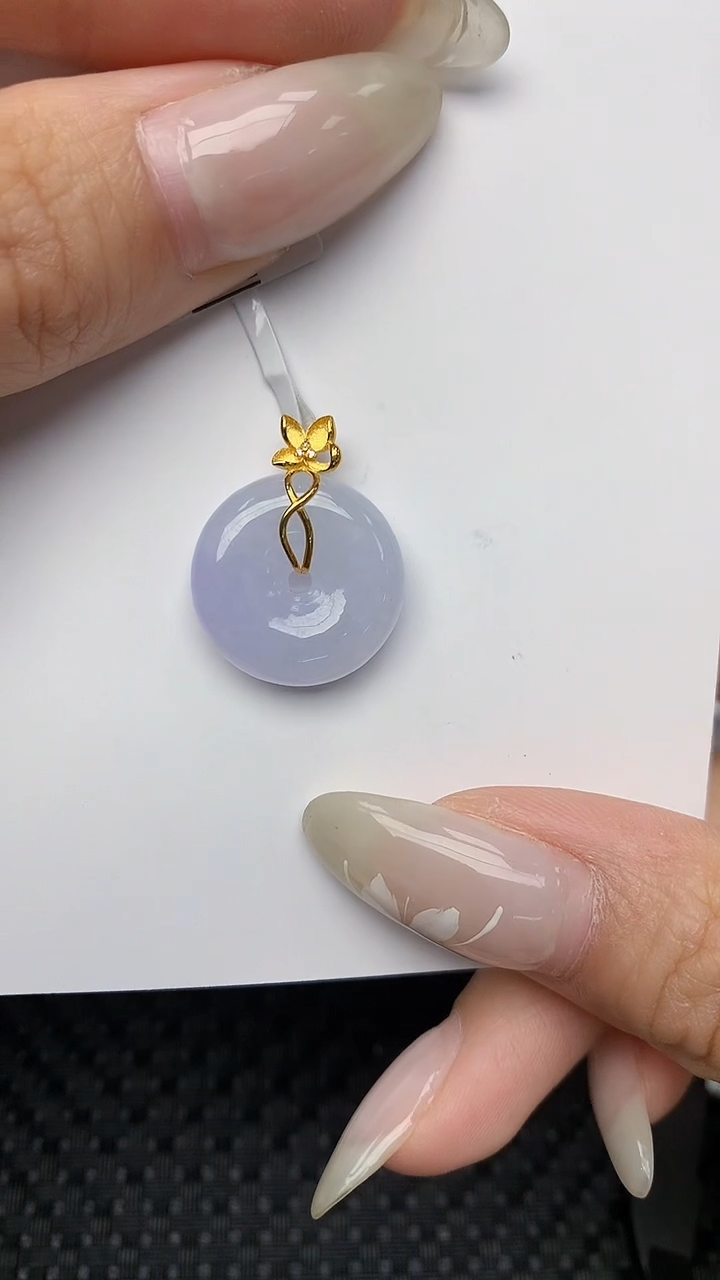 翡翠18K金镶嵌颈饰天然翡翠a货