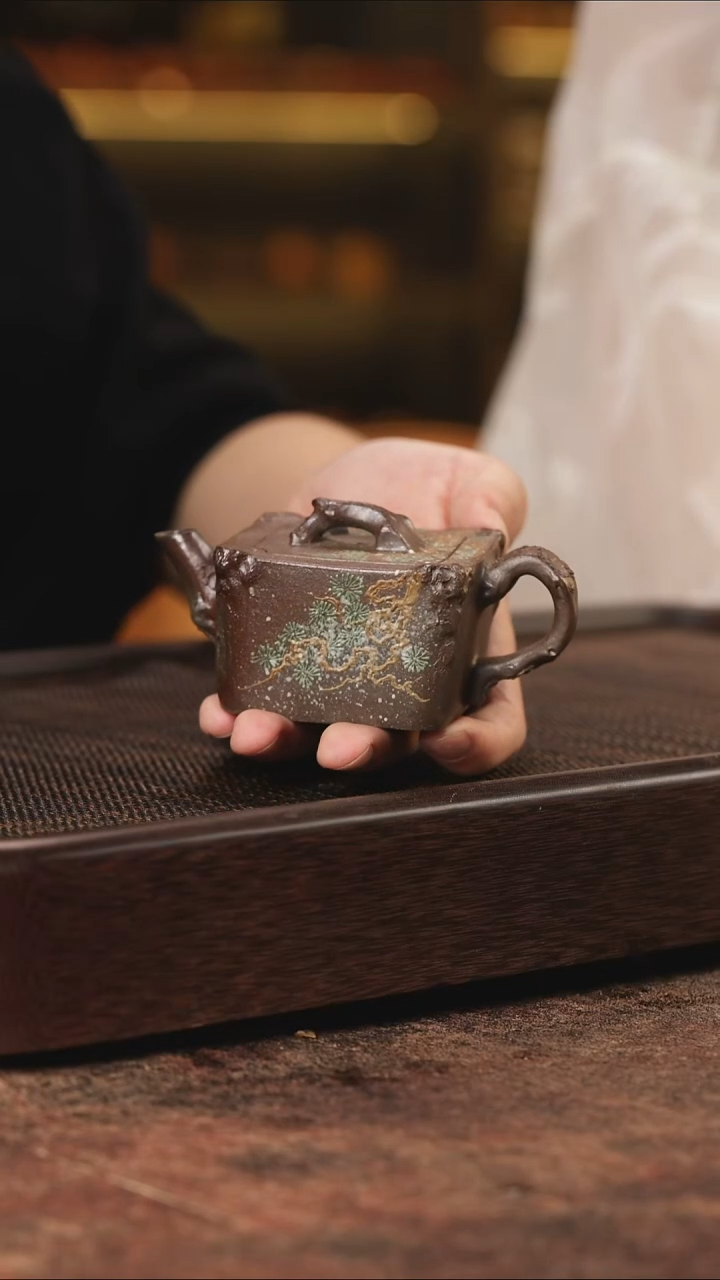 茶壶紫砂四方树桩泥绘