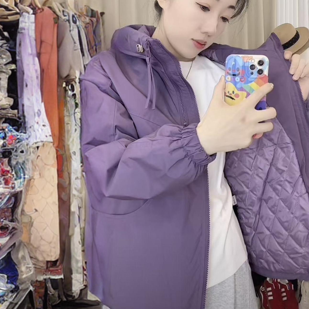 加棉连帽短款冲锋衣2025春秋新款时尚宽松休闲夹克上衣百搭外套女