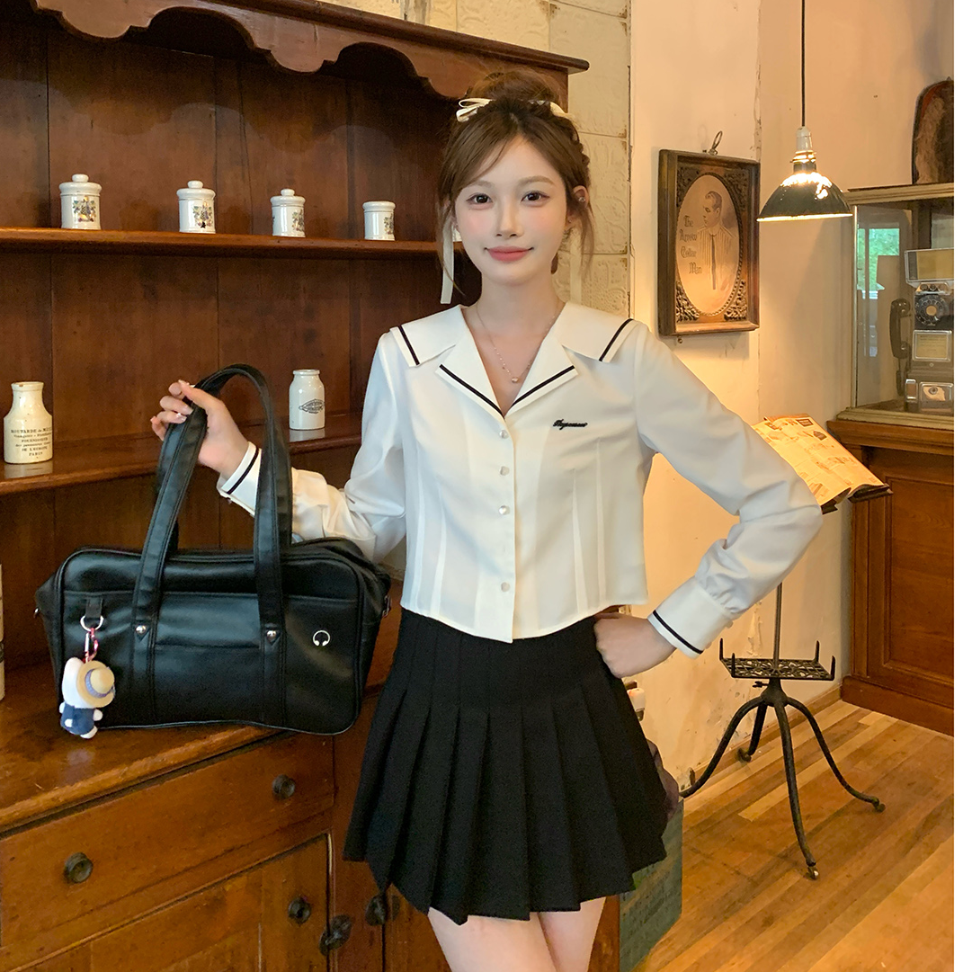 东京岁时记jk白色衬衫海军领收腰显瘦学院风长袖小众设计感上衣女