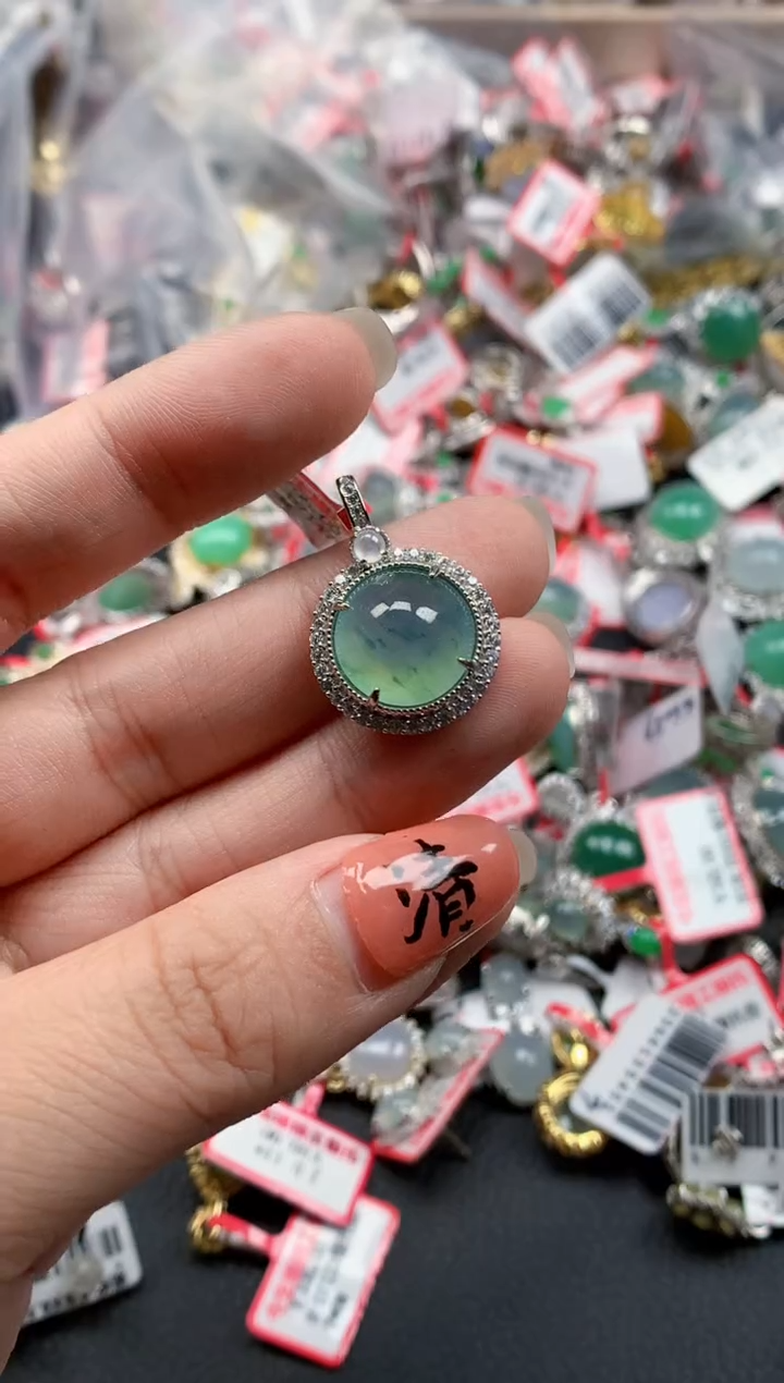 银S925镶嵌戒指翡翠天然A货缅甸翡翠