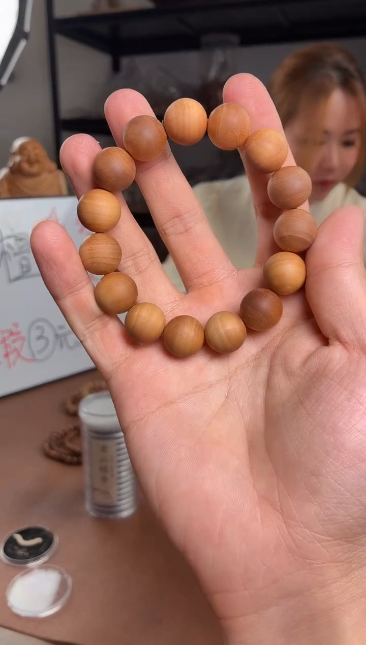 檀香木手串/手链15mm横纹 粗抛老山檀微瑕