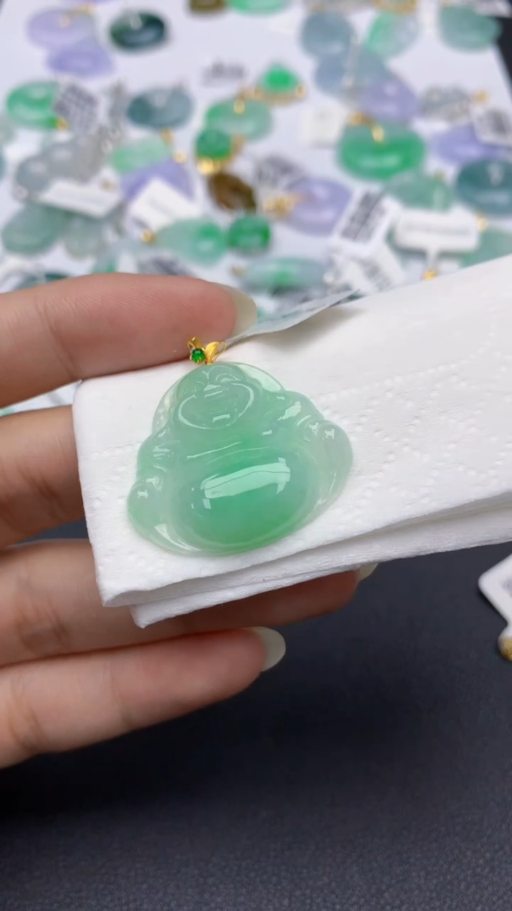 颈饰18K金镶嵌翡翠天然缅甸a货翡翠百元以上9元证书费自理