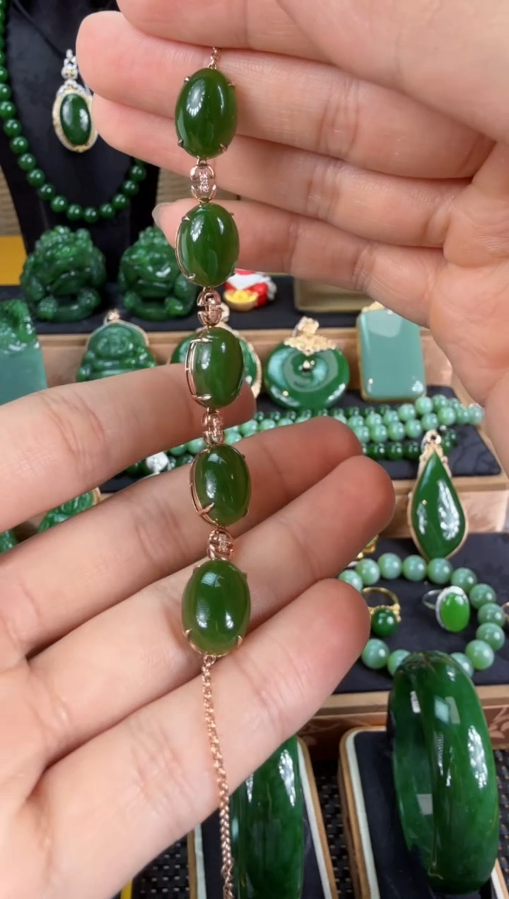 【闪购商品】和田玉（碧玉）手链18K金镶嵌 