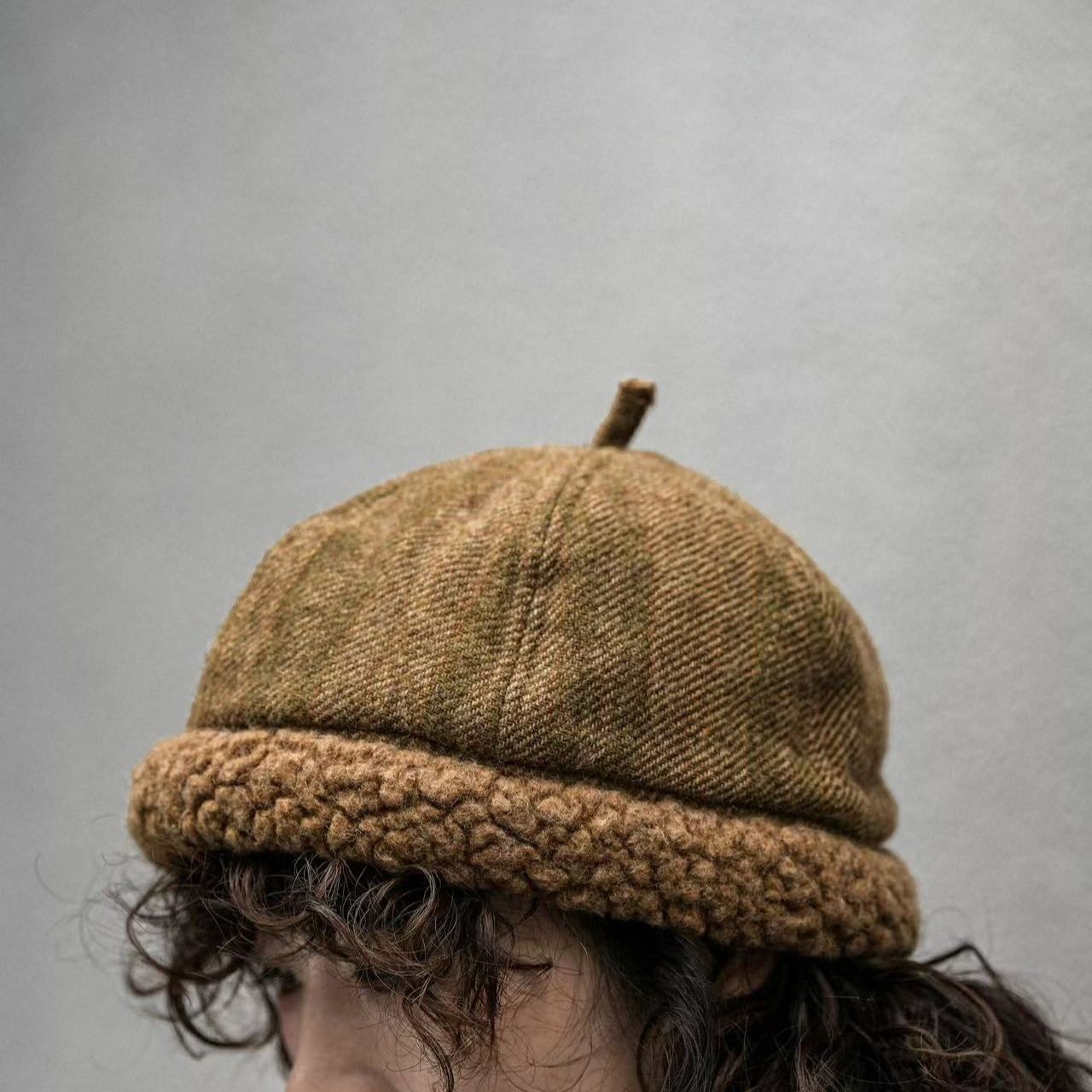 木木棉麻分享（疯子张）08409百搭针织保暖纯色复古做旧羊羔毛棉帽