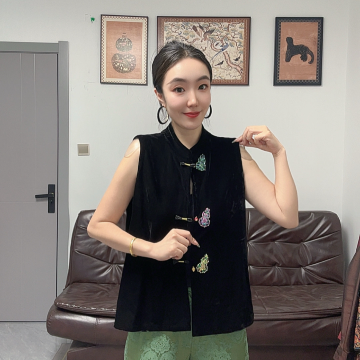 福禄马夹立领马甲常规款单排扣奢华风马夹中国风ins国潮新风