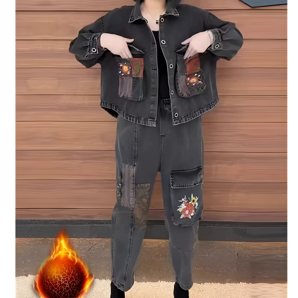中老年妈妈装复古时尚刺绣牛仔套装女春秋新款宽松遮肉减龄两件套