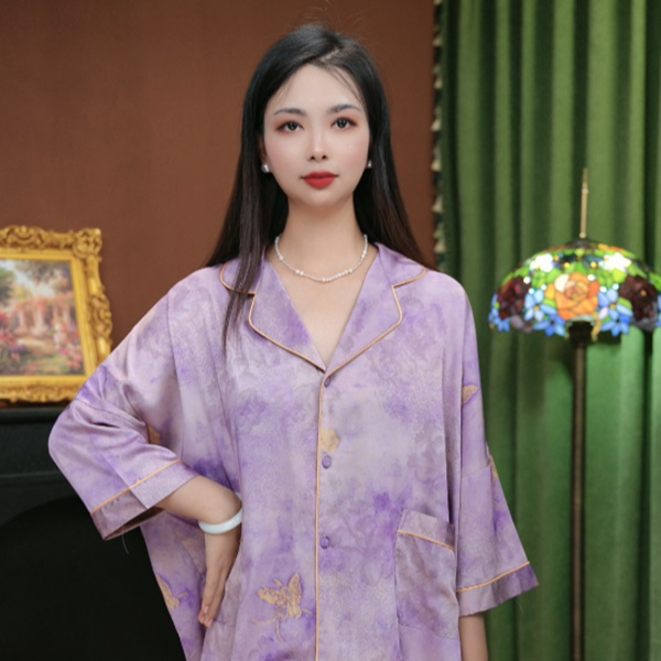 洛可家【金蝶牡丹】舒适女士睡衣套装家居服可居家可外穿七分袖BHS