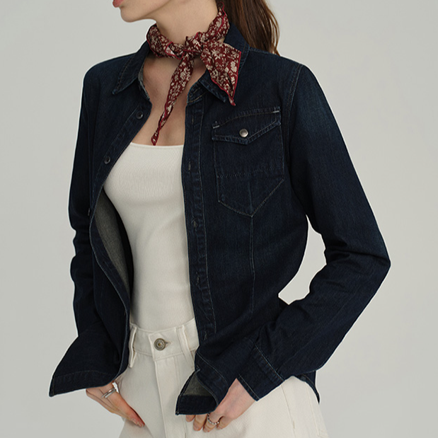 【哈哈专属】修身显瘦款经典原牛色气质翻领牛仔衬衫