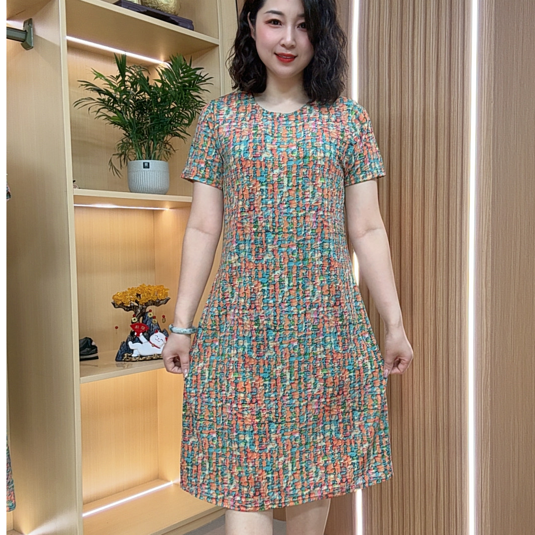 佳静溪 2025夏季新款经典圆领气质休闲连衣裙时尚妈妈装