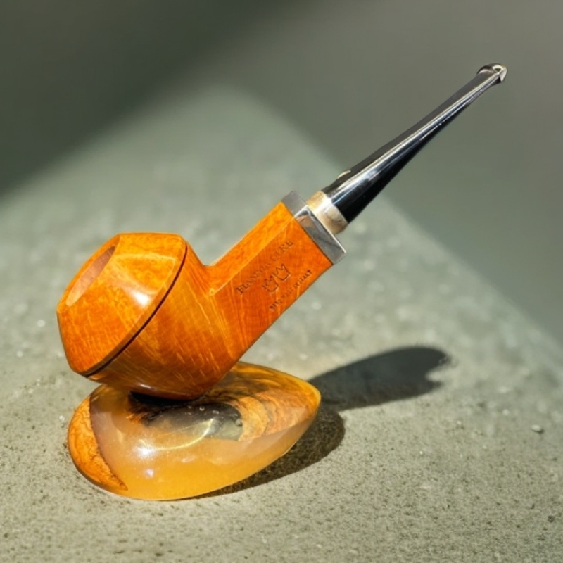 浅色牛头双皇冠银圈手工石楠木烟斗