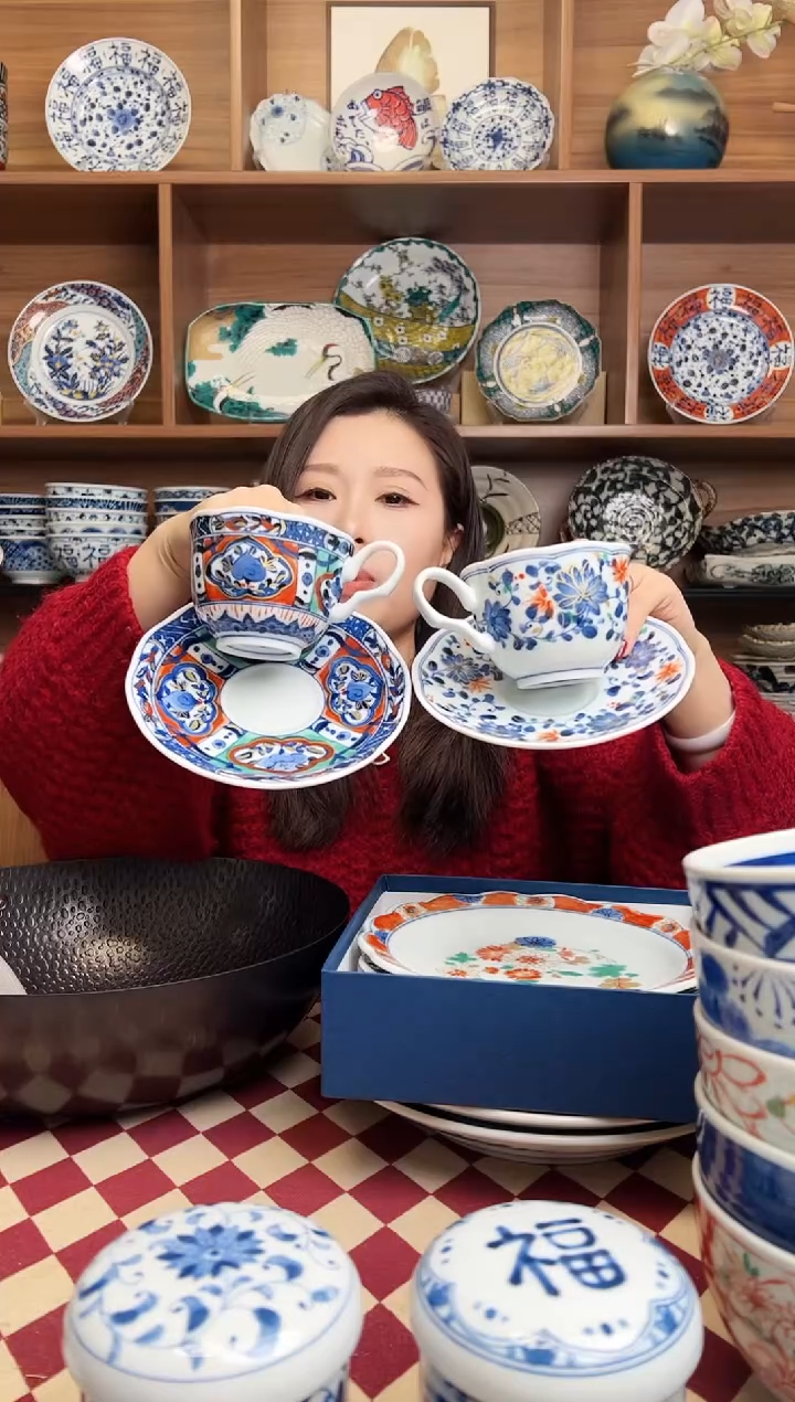 【闪购商品】瓷片蓝凛堂古伊万里风咖啡杯碟 2件套