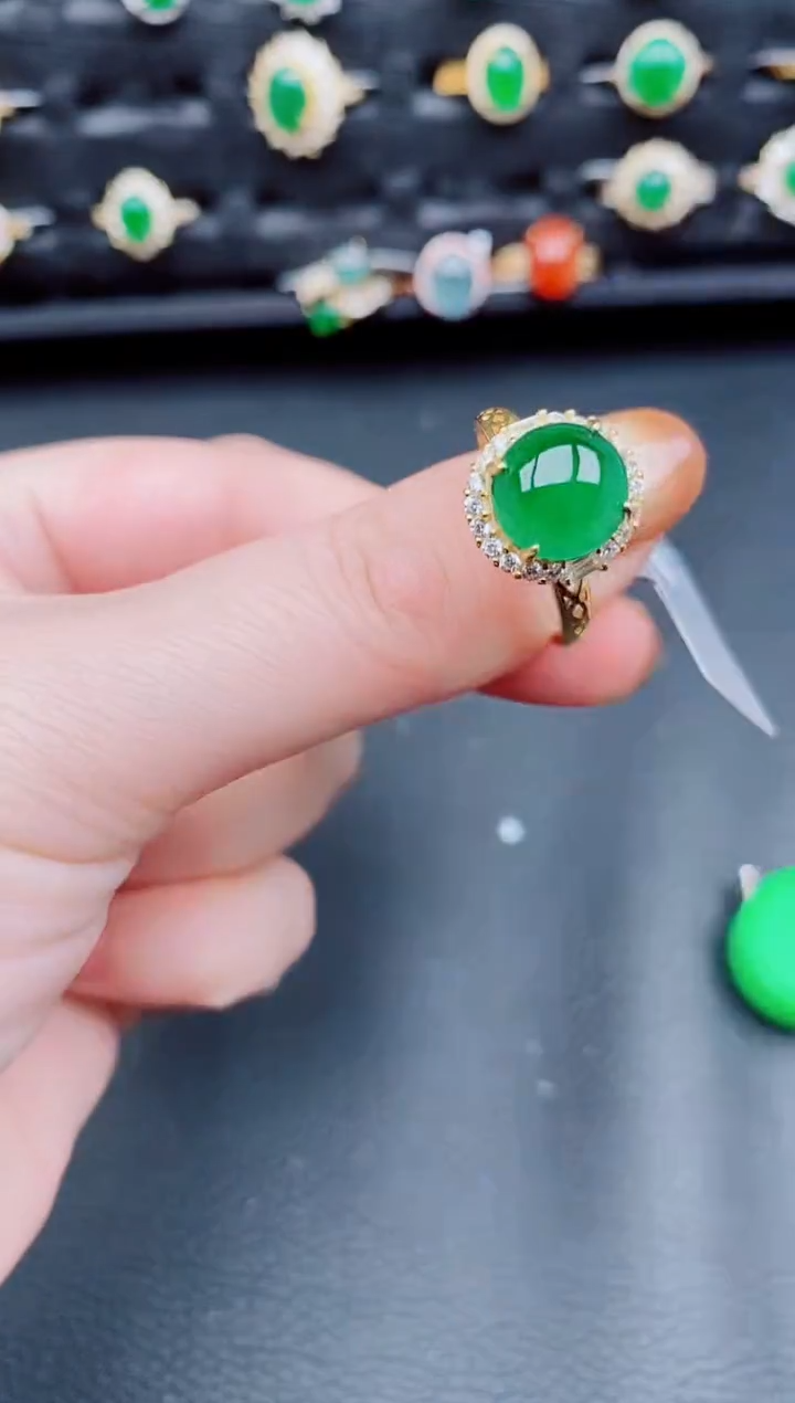 【闪购商品】翡翠戒指银S925镶嵌天然a货翡翠93