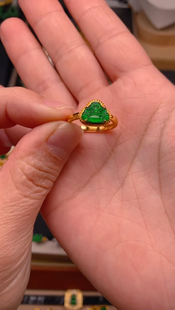 【闪购商品】翡翠戒指银S925镶嵌佛公