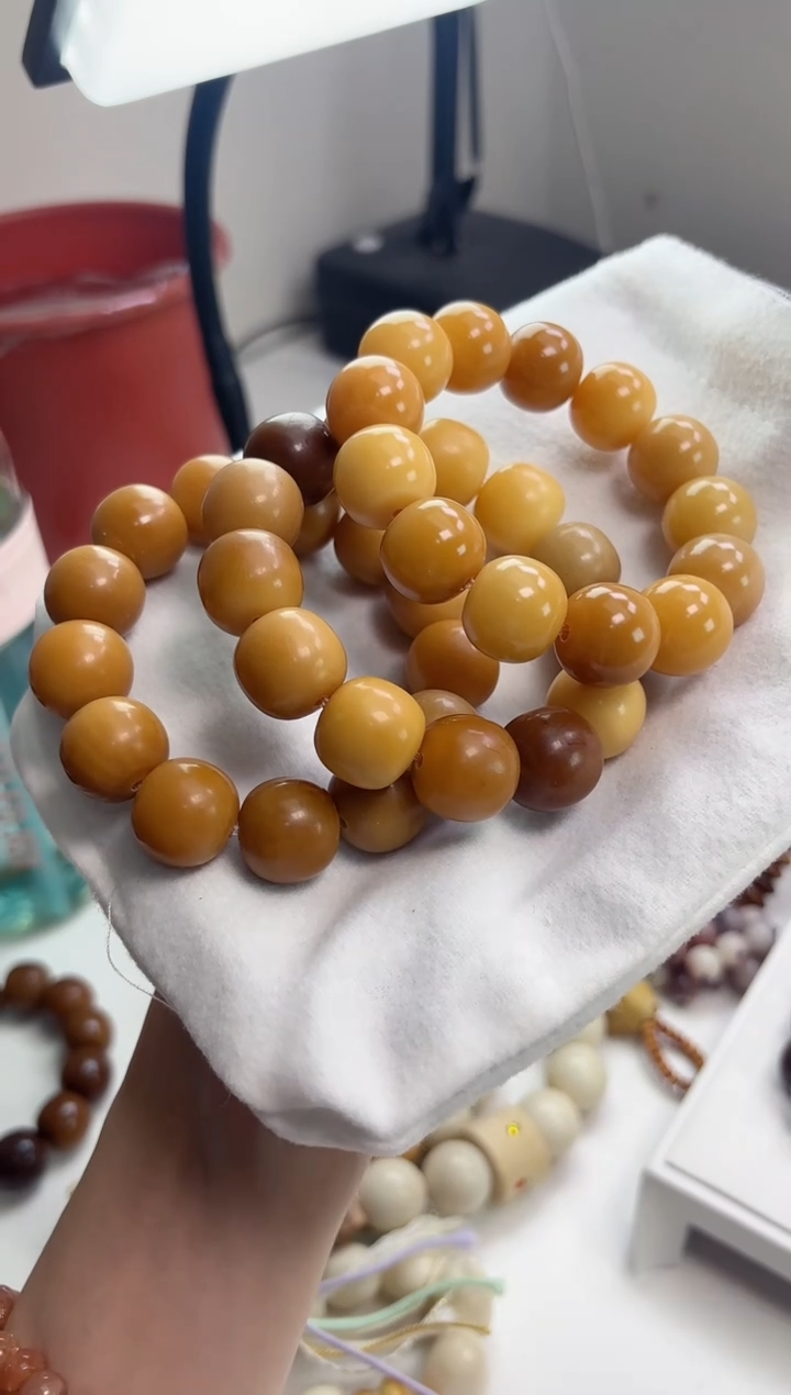 手串菩提根/象牙果w48干磨落地果16*18mm手串瑕疵不补随机