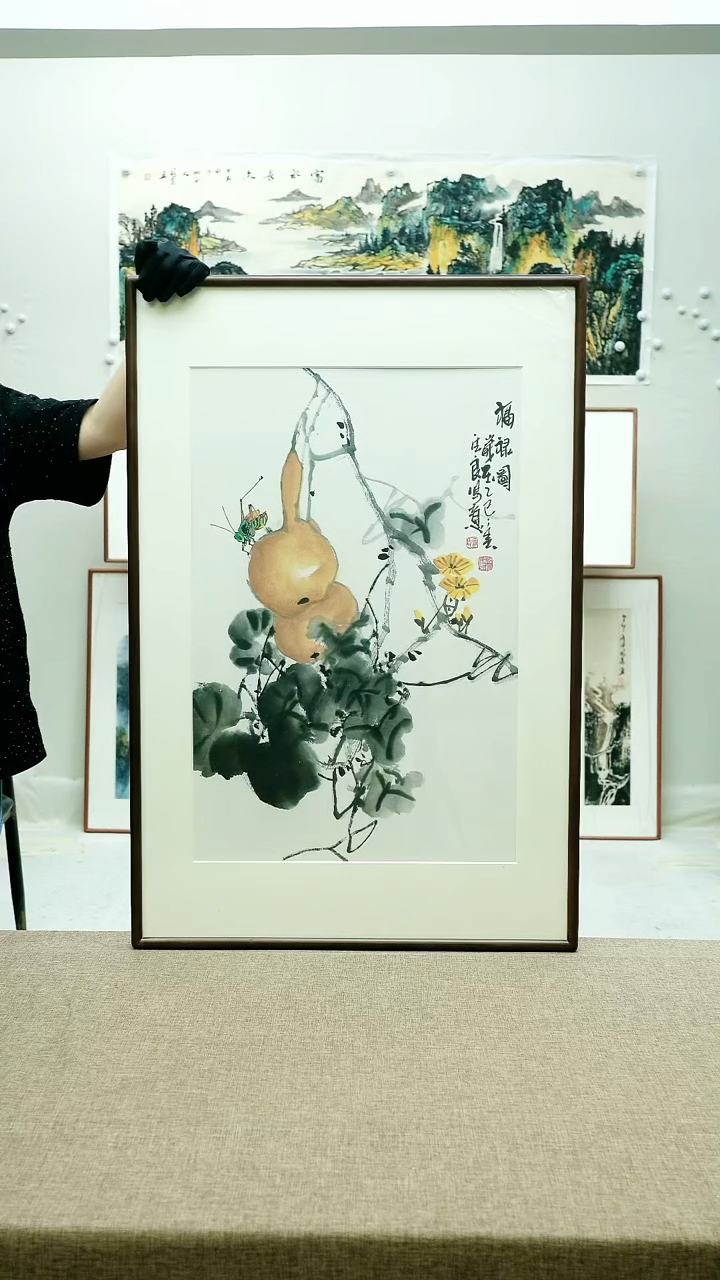 国画62*92李法良手绘花鸟带框