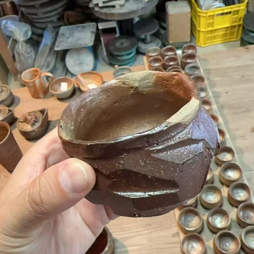 Actask【日本发货】日本备前烧横山伸一手工柴烧窑变六角切面绯掬杯