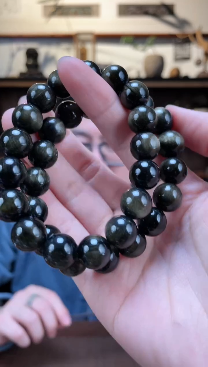 【闪购商品】黑曜岩手串未镶嵌金曜石手串ZD多样性发一