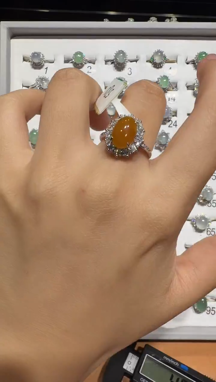 银S925镶嵌戒指翡翠925银镶翡翠戒指镶嵌125