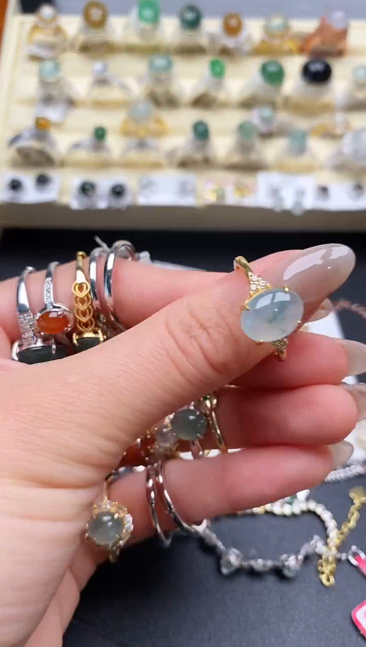 【闪购商品】翡翠戒指银S925镶嵌缅甸翡翠2   8+2