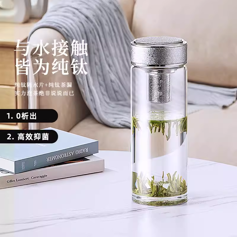 万象抗菌单层玻璃杯正品高级男款女士高颜值夏天隔热泡茶水杯TU27