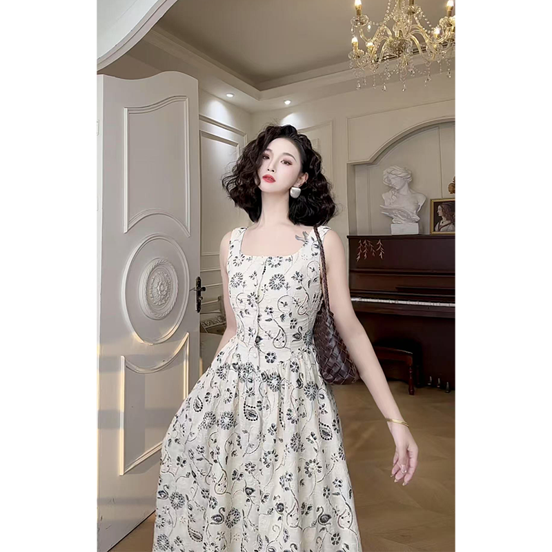 LAOXIAO『青花瓷』法式复古气质收腰连衣裙优雅温柔小众设计感209