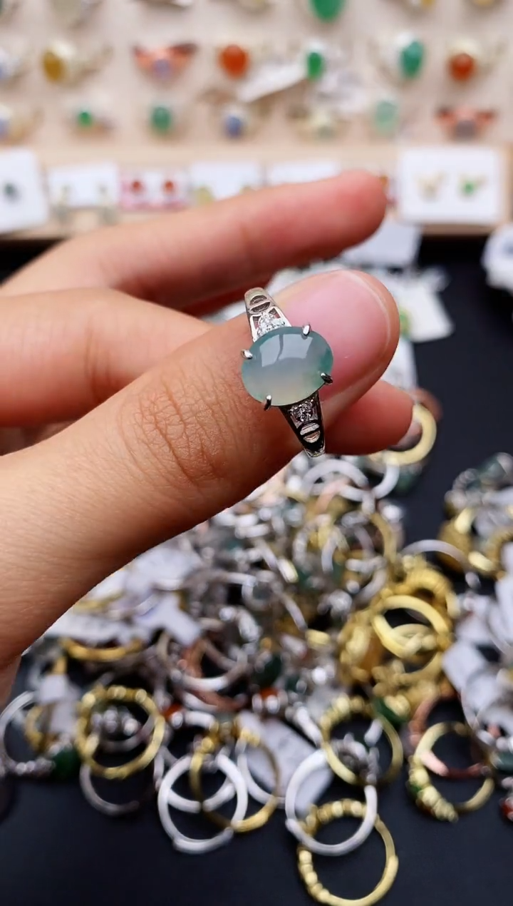 【闪购商品】翡翠戒指银S925镶嵌缅甸翡翠